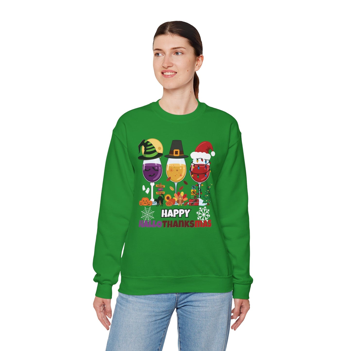 Happy HALLOTHANKSMAS Crewneck Sweatshirt (IRISH GREEN)