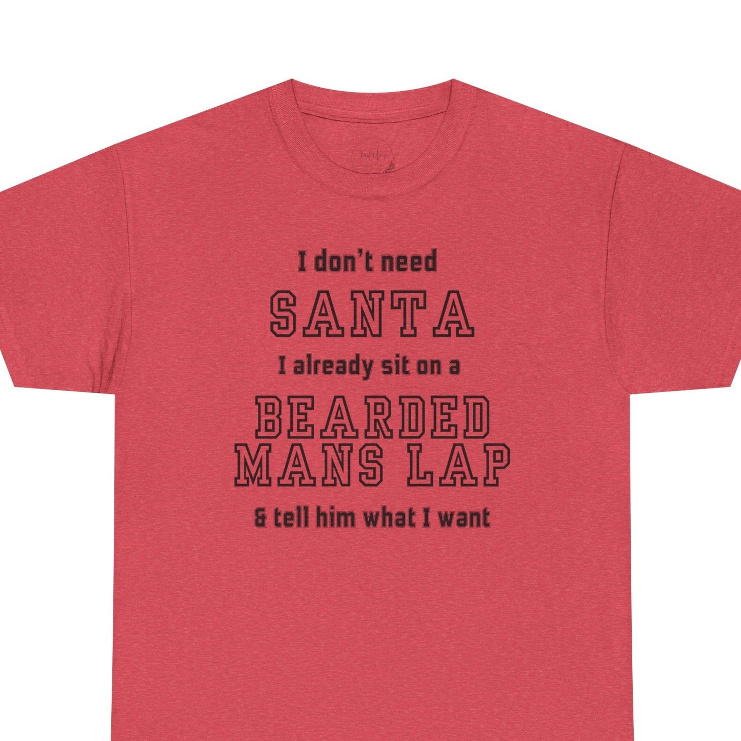Red t-shirt with humorous text design on a white background