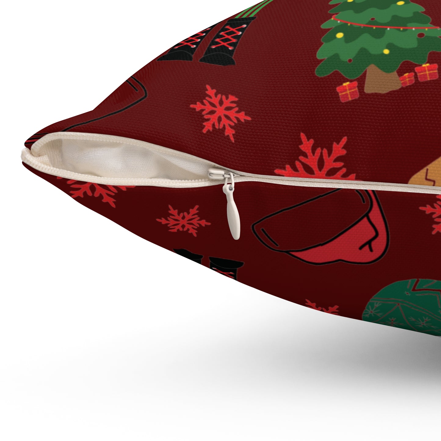 Christmas Decorative Pillow with Nutcracker and Gingerbread Design (DARK RED)