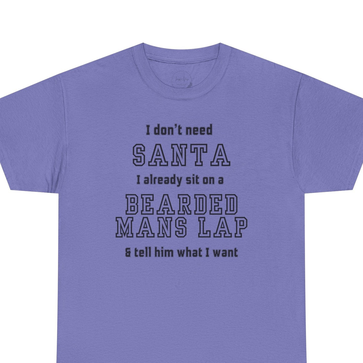 Purple t-shirt with humorous text design on a white background