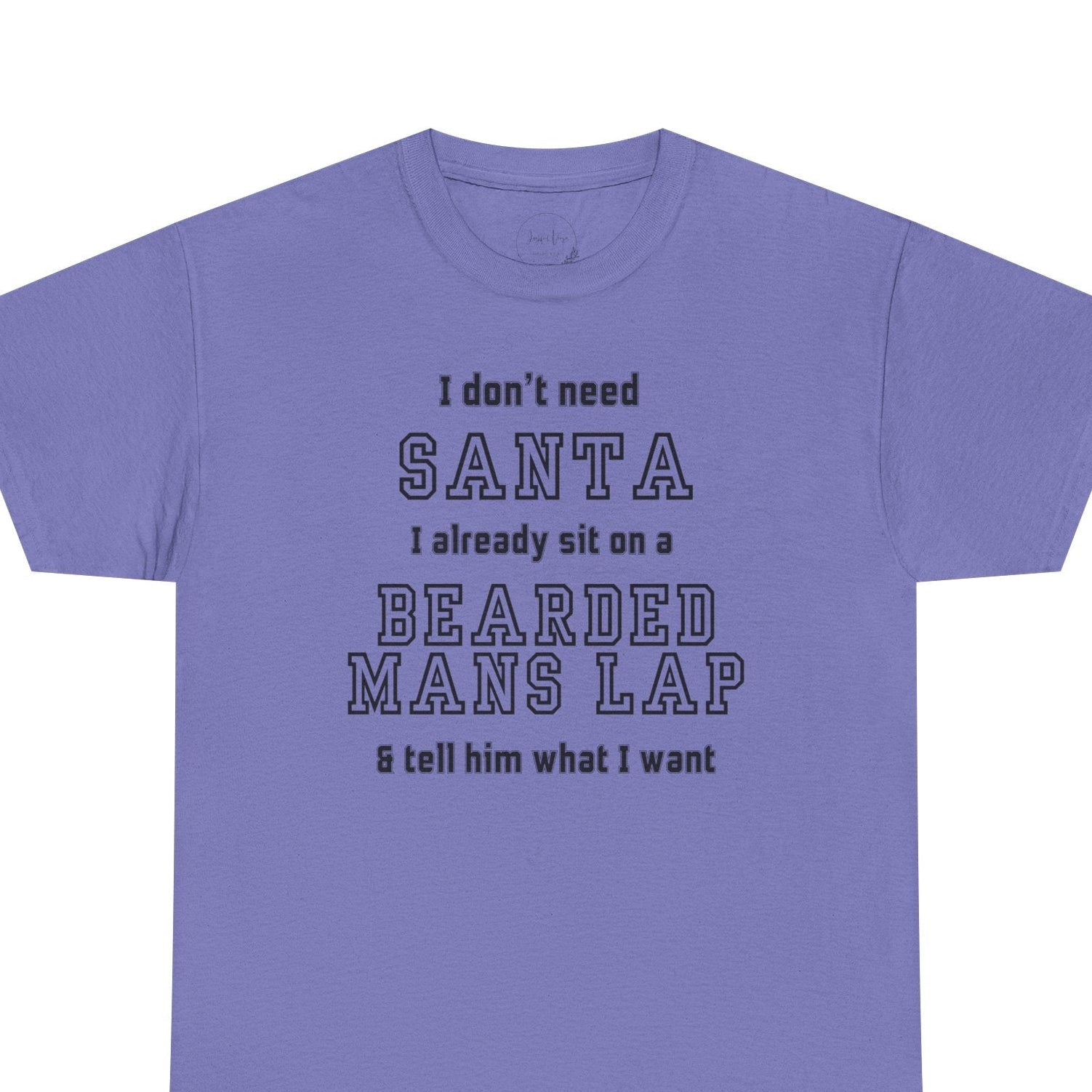 Purple t-shirt with humorous text design on a white background