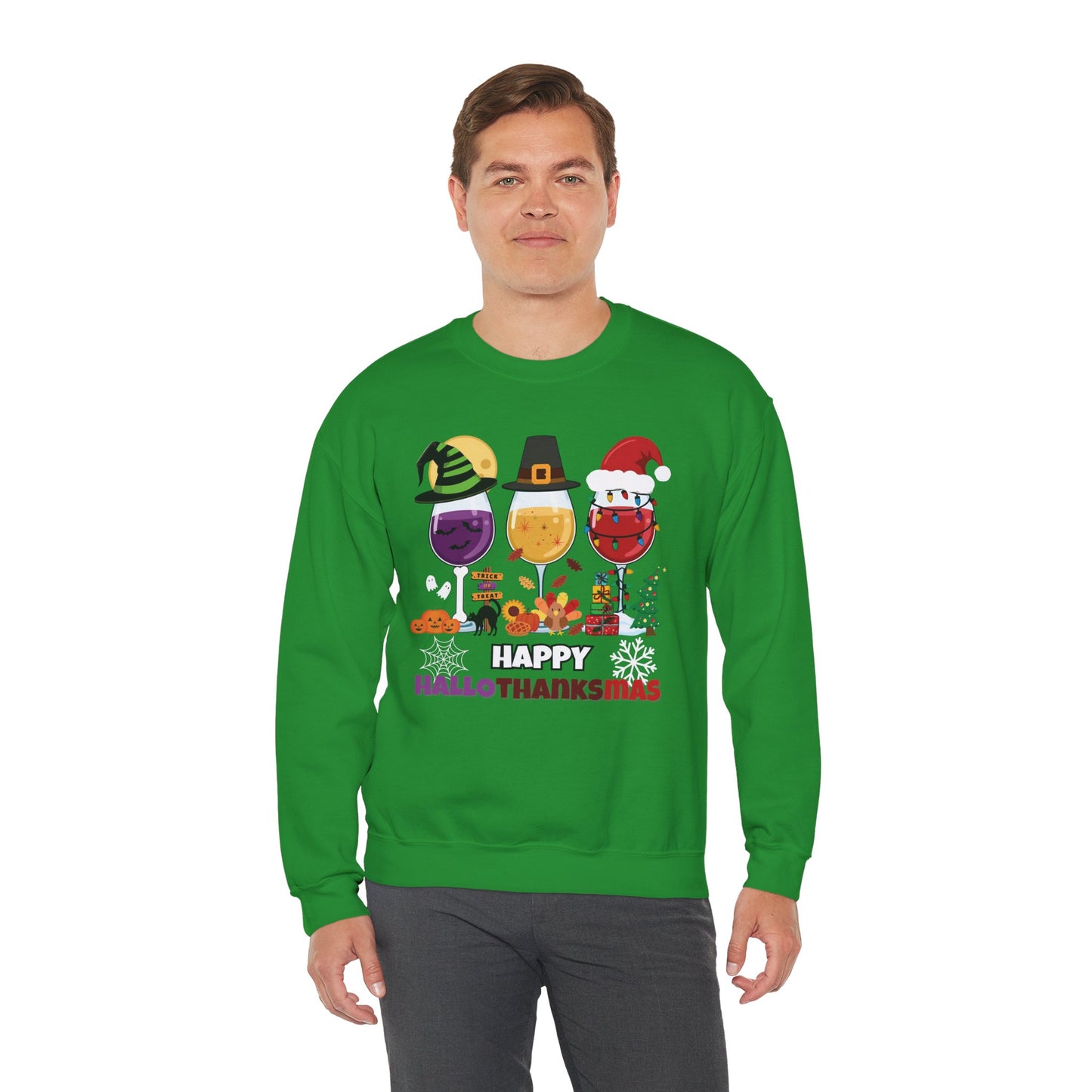 Happy HALLOTHANKSMAS Crewneck Sweatshirt (IRISH GREEN)