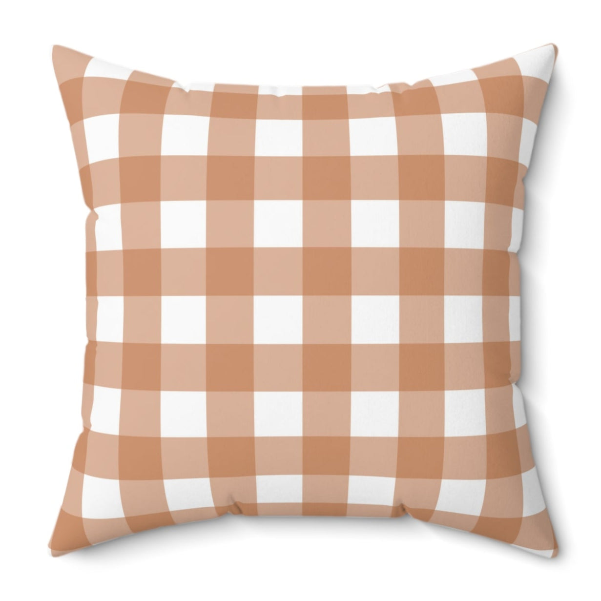 Reversible brown, orange, and cream plaid pillow back for cozy fall home decor.
