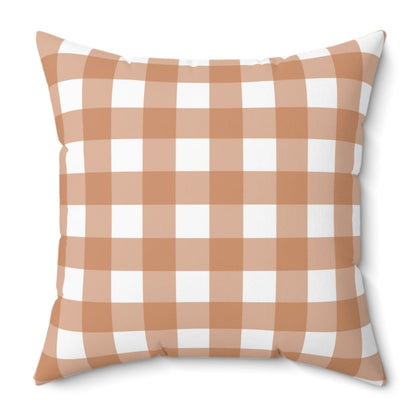Reversible brown, orange, and cream plaid pillow back for cozy fall home decor.