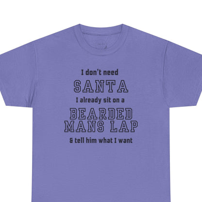 Purple t-shirt with humorous text design on a white background