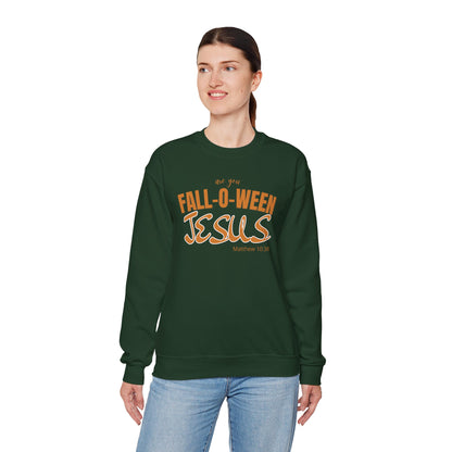 Fall-O-Ween Jesus Sweatshirt (FOREST GREEN), Unisex Crewneck, Jesus Inspired Apparel, Perfect for Autumn, Halloween, Faith-Based Gift