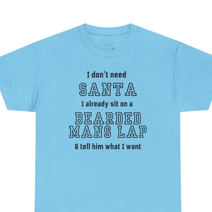Light blue t-shirt with humorous text design on a white background